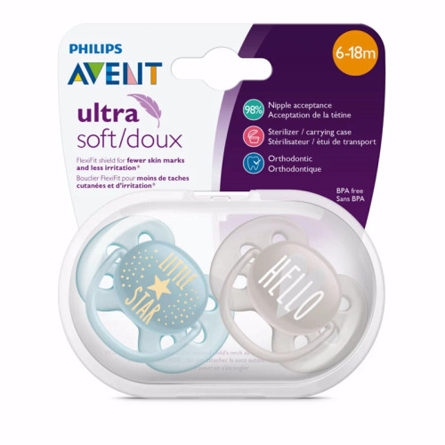 پستانک ارتودنسی 6تا18 ماه دوتایی فیلیپس اونت PHILIPS AVENT سری Ultrasoftمدل SCF22801